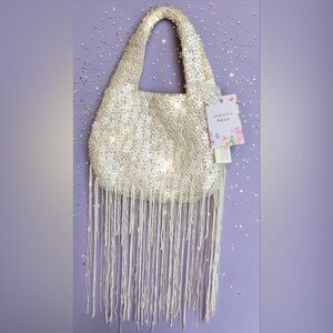 Handcrafted Ivory Beaded Fringe Bag A VIRAL SENSATION!  Brand New with Tags!